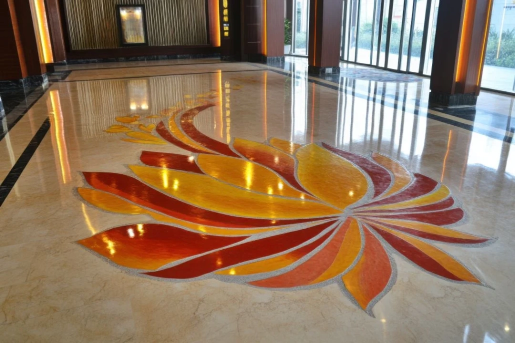 3D epoksi zemin kaplama dekoratif lobi uygulaması, parlak ve estetik epoksi zemin tasarımı